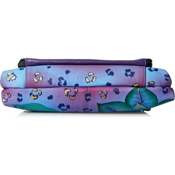 Women's Leather Crossbody Organizer Hand-painted Tropical Safari Fashion - Picture 4 of 6